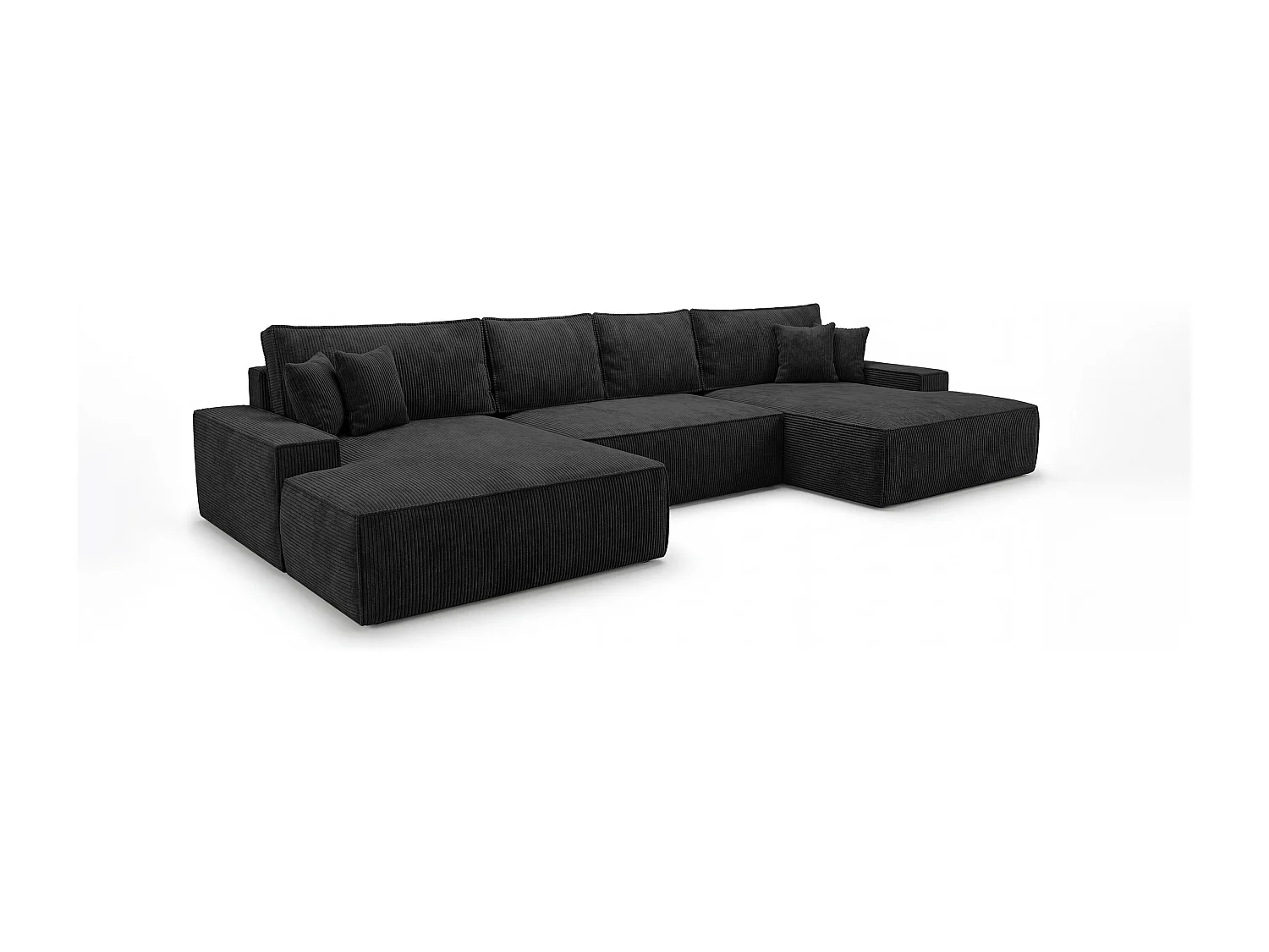 Canapé d'angle VERONA en U noir velours côtelé Poso 135 - fonction couchage, coffre à literie