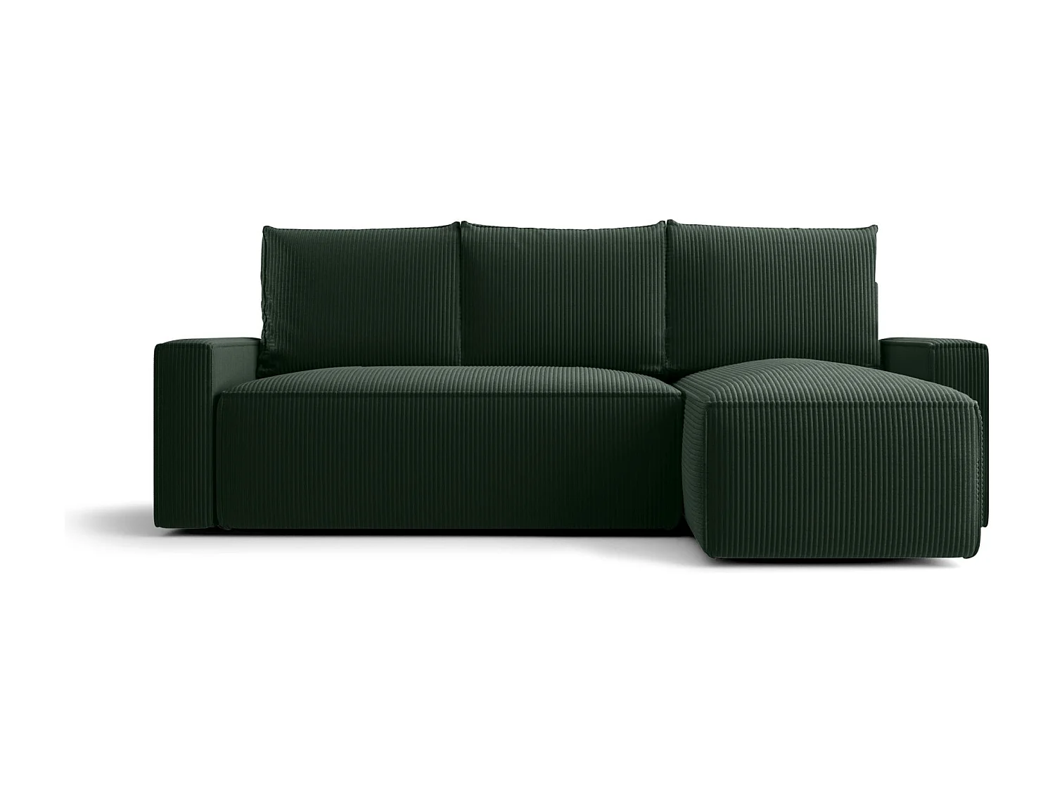 Canapé d'angle HAVANA droit vert velours côtelé Poso 14 - fonction couchage, coffre à literie
