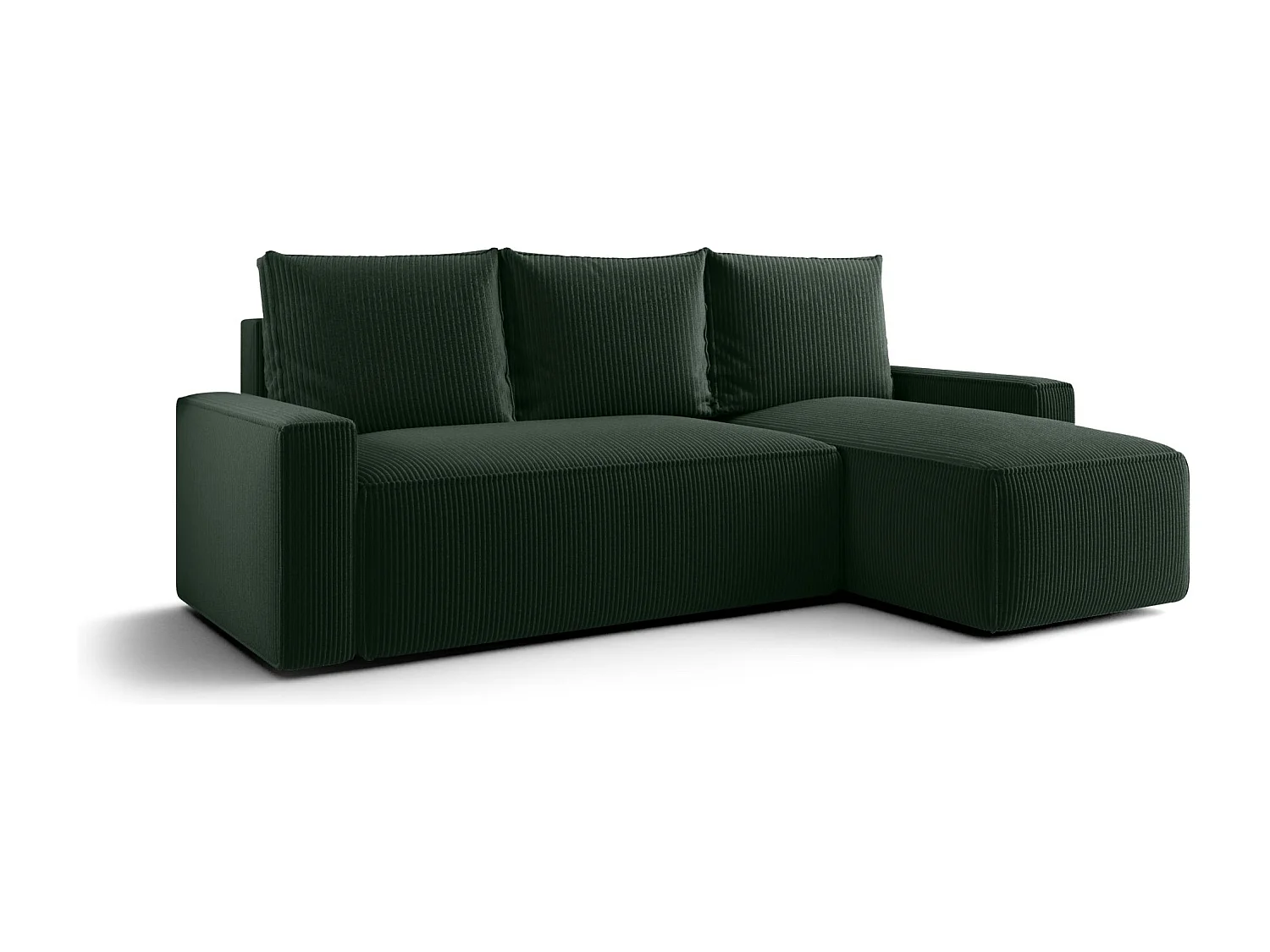 Canapé d'angle HAVANA droit vert velours côtelé Poso 14 - fonction couchage, coffre à literie
