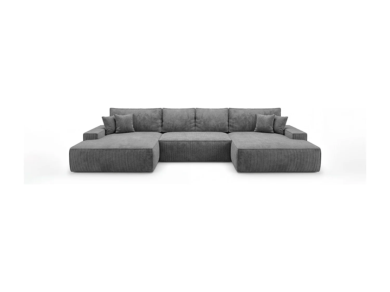 Canapé d'angle VERONA en U gris foncé velours côtelé Poso 60 - fonction couchage, coffre à literie