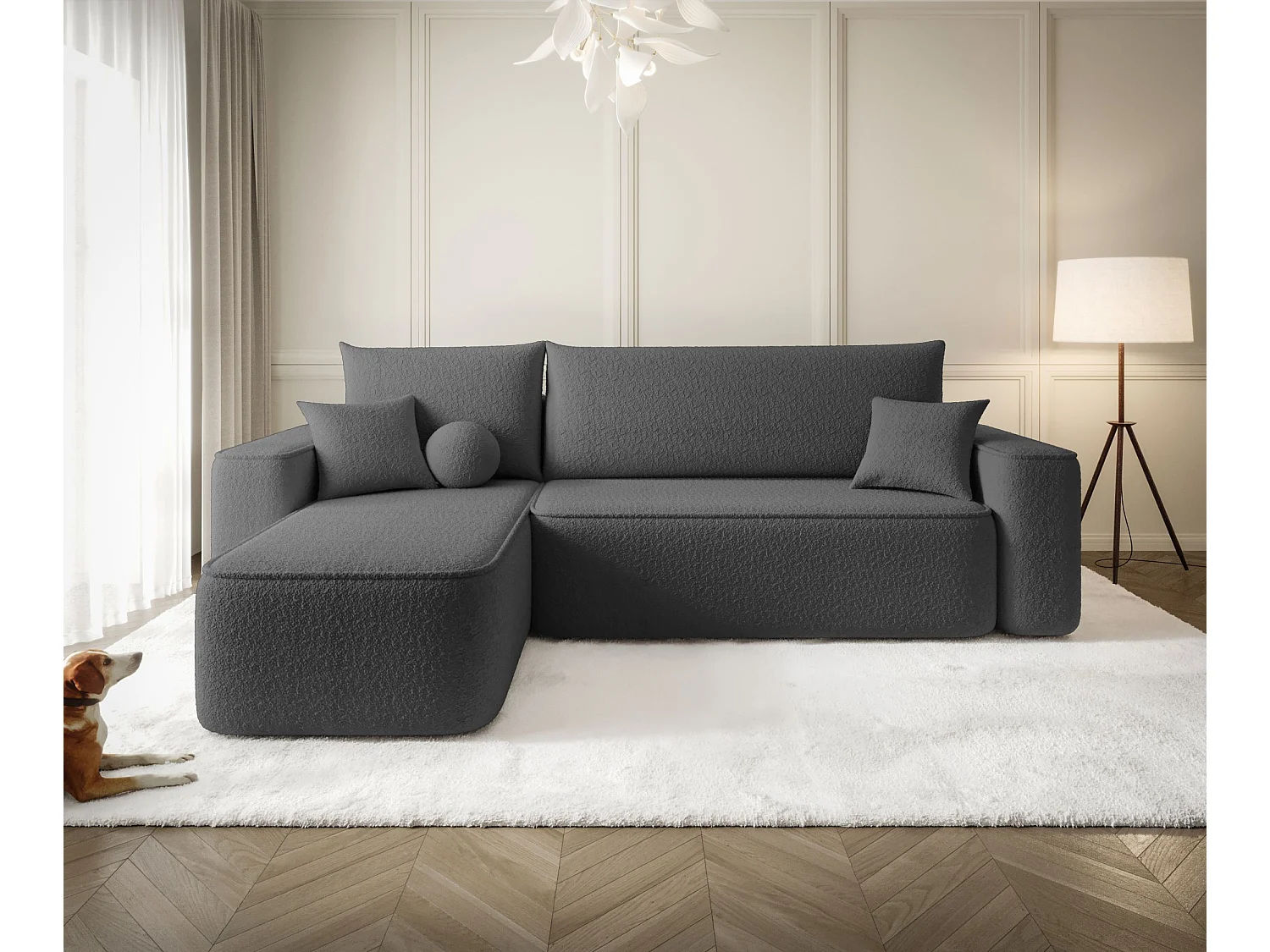 Canapé d'angle TEXAS gauche gris foncé Bukle Quelle 92 - fonction couchage, coffre à literie