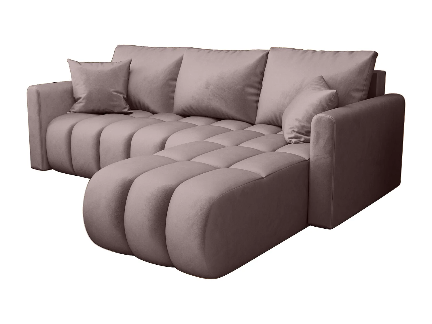 Canapé d'angle GARDA droit rose foncé velours Monolith 62 - fonction couchage, coffre à literie