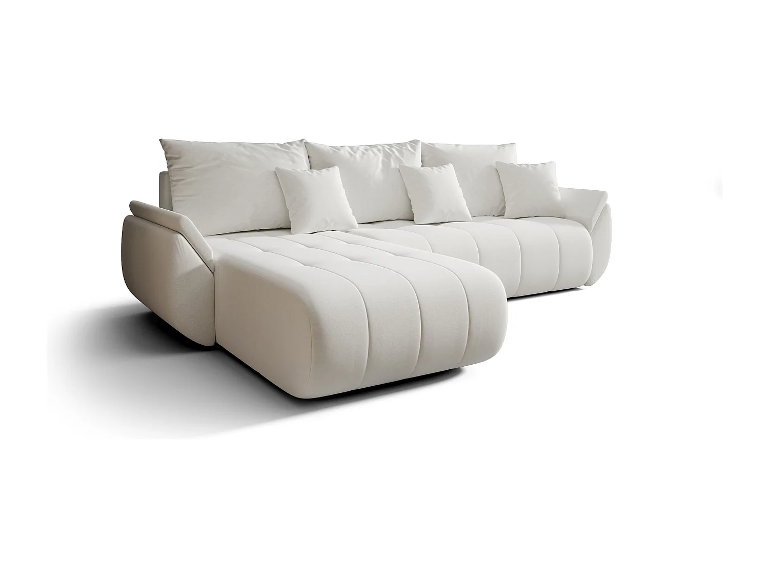 Canapé d'angle SYDNEY gauche blanc tricot Wind 2 - fonction couchage, coffre à literie