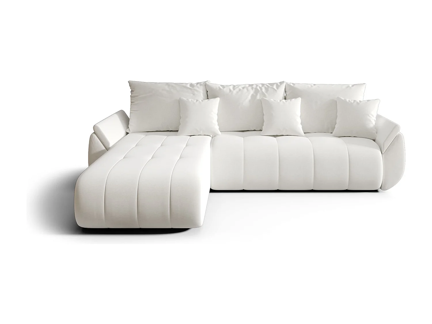 Canapé d'angle SYDNEY gauche blanc tricot Wind 2 - fonction couchage, coffre à literie