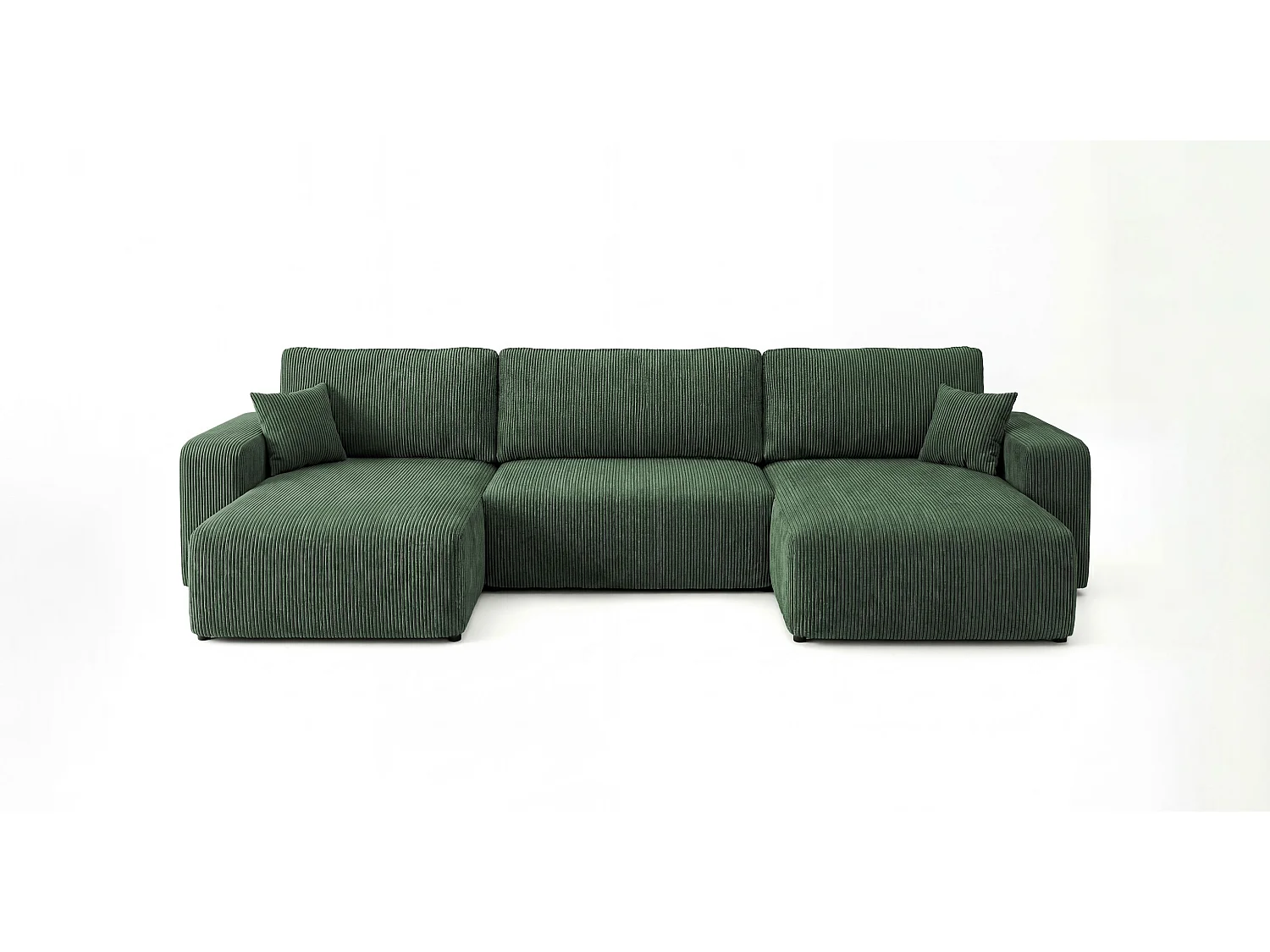 Canapé d'angle BERLIN en U vert velours côtelé Poso 14 - fonction couchage, coffre à literie
