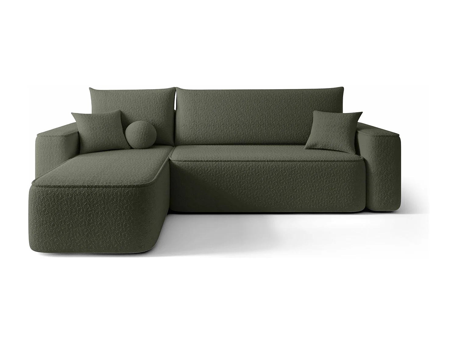Canapé d'angle TEXAS gauche Ciemno Zielony Bukle Quelle 37 - fonction couchage, coffre à literie