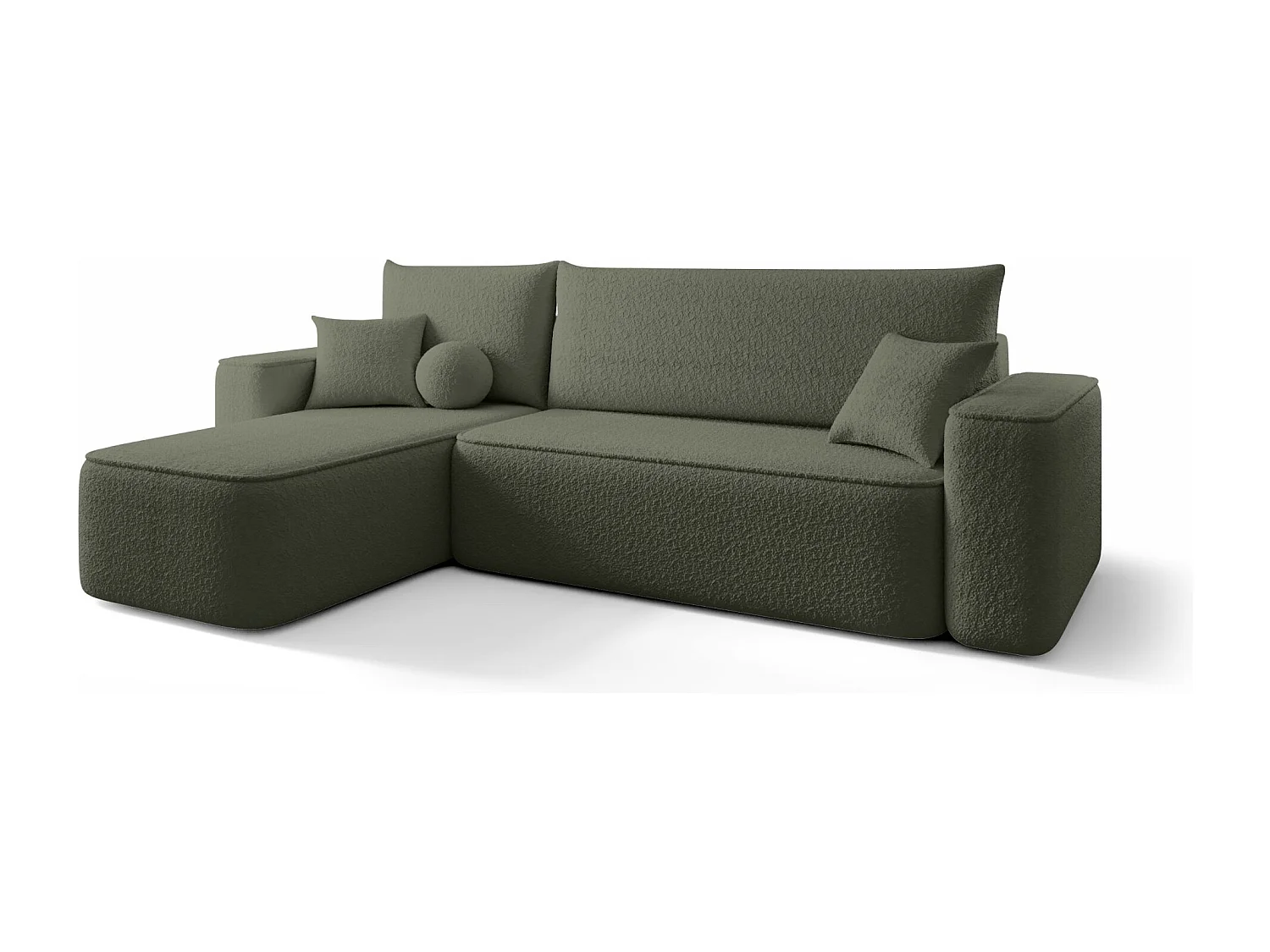 Canapé d'angle TEXAS gauche Ciemno Zielony Bukle Quelle 37 - fonction couchage, coffre à literie