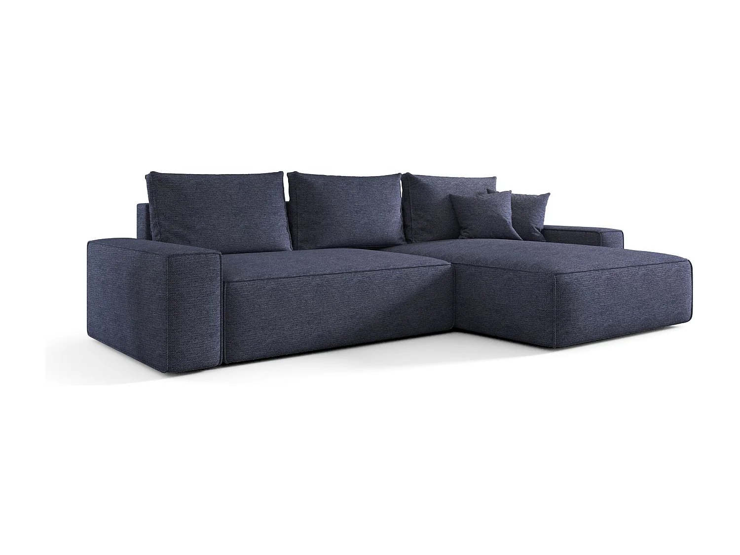 Canapé d'angle CALIFORNIA droit bleu tricot Aragon 74 - fonction couchage, coffre à literie