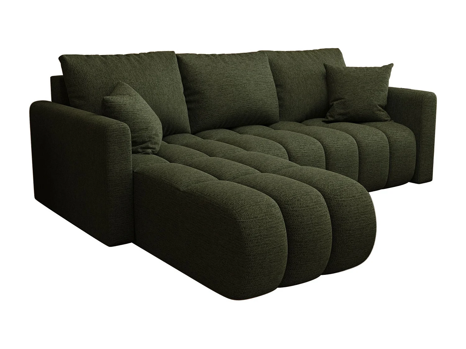 Canapé d'angle GARDA gauche vert tricot Aragon 39 - fonction couchage, coffre à literie
