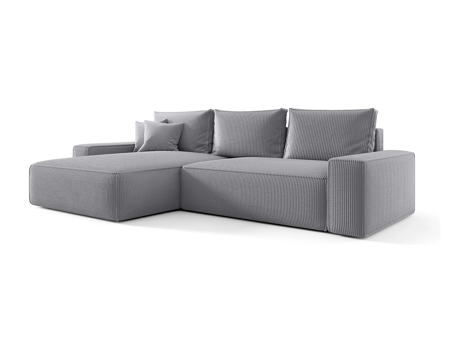 Canapé d'angle CALIFORNIA gauche gris velours côtelé Poso 55 - fonction couchage, coffre à literie