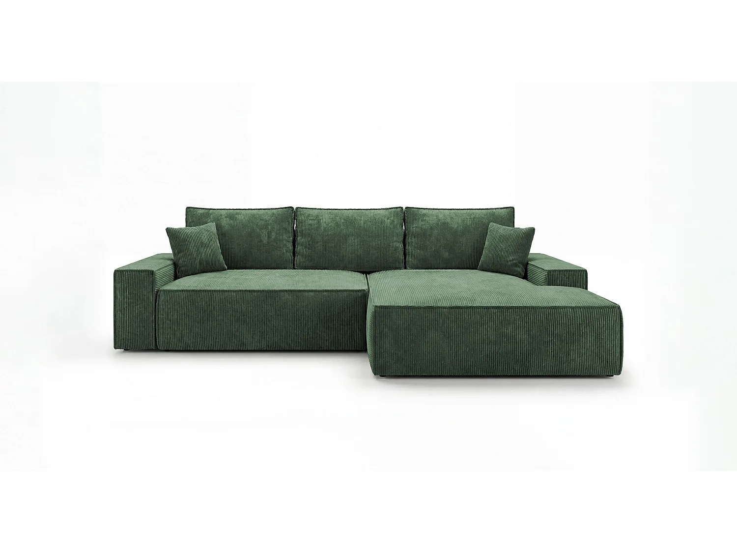 Canapé d'angle VERONA droit vert velours côtelé Poso 14 - fonction couchage, coffre à literie