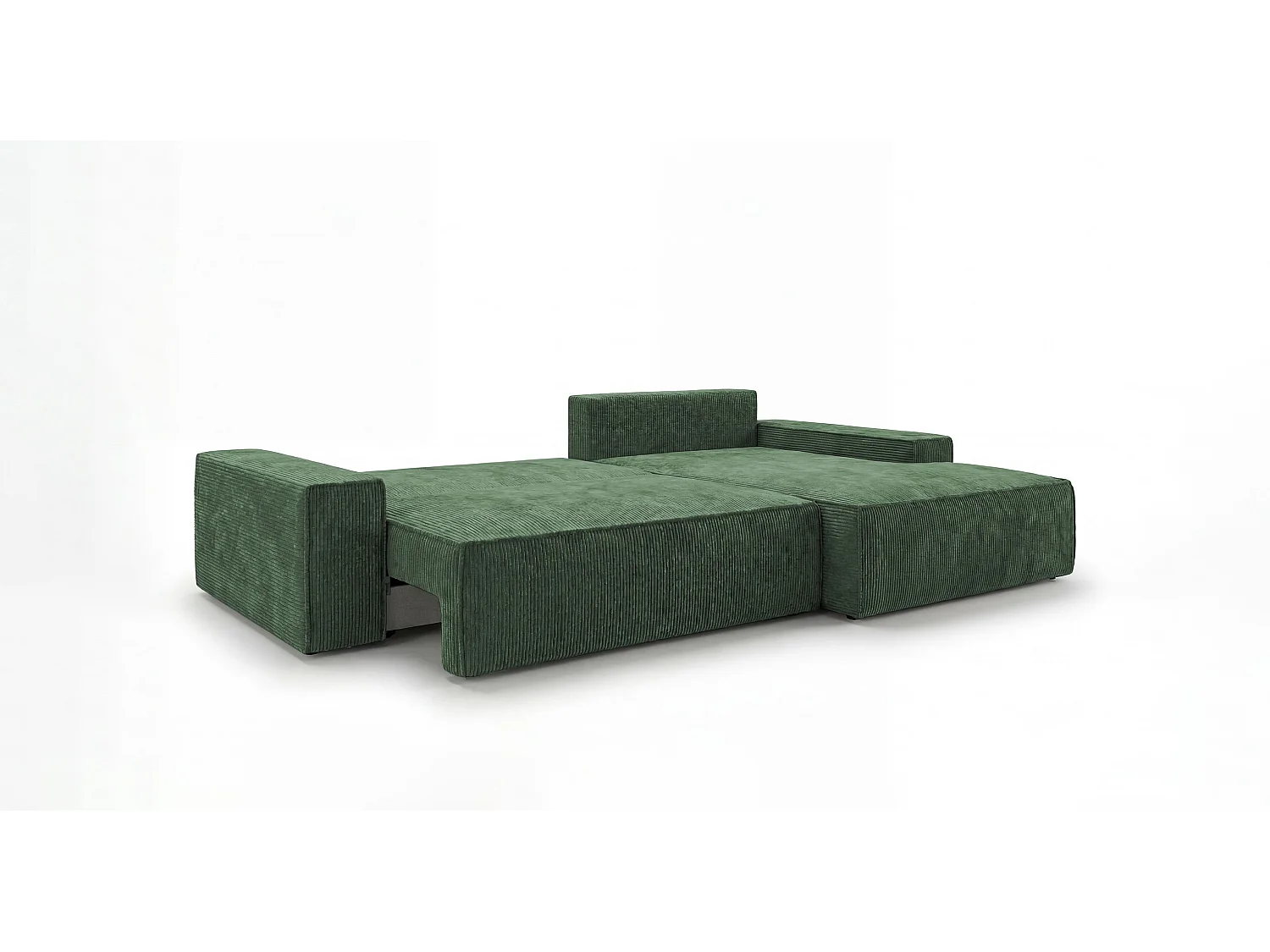 Canapé d'angle VERONA droit vert velours côtelé Poso 14 - fonction couchage, coffre à literie