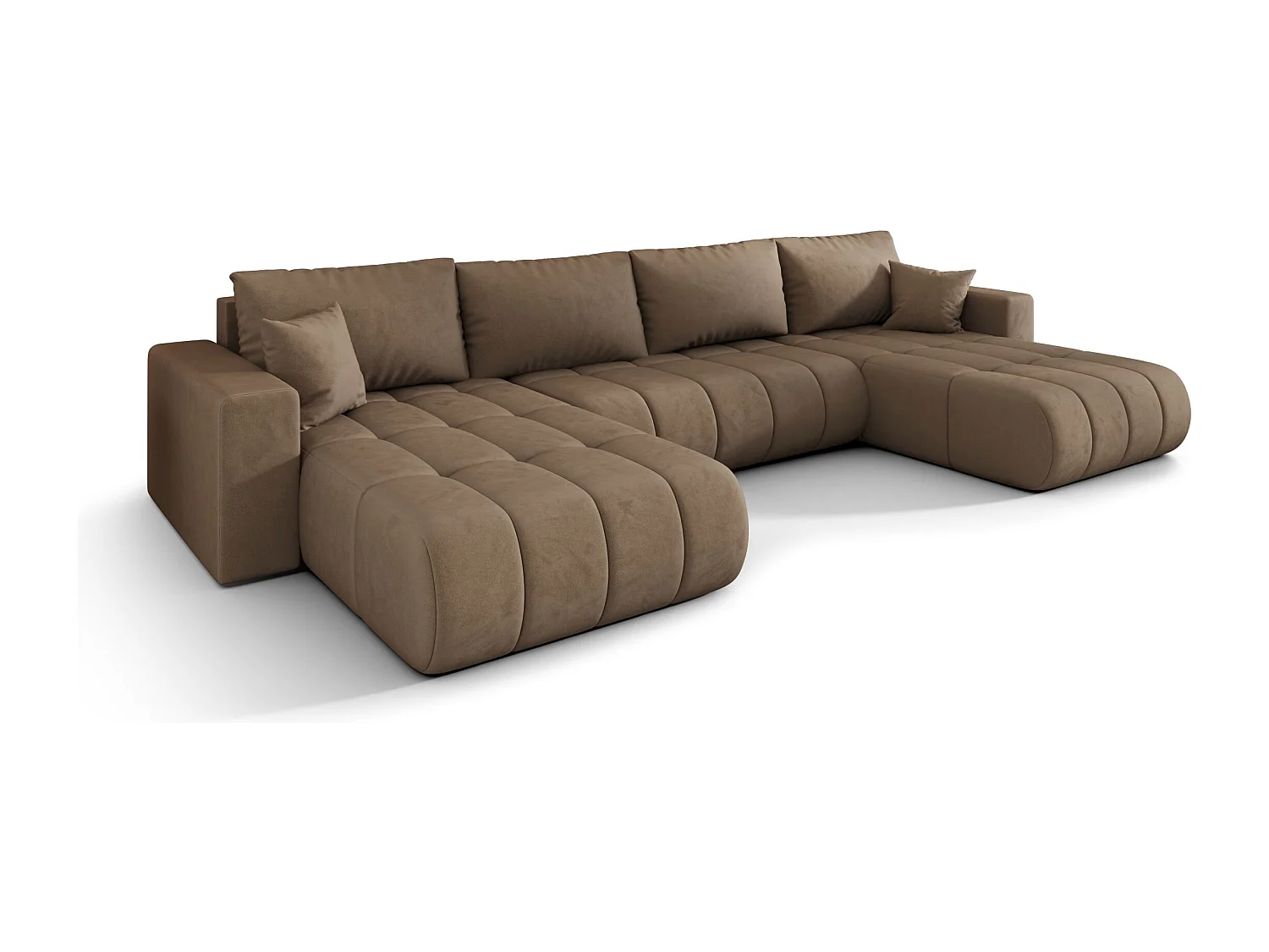Canapé d'angle LARA PREMIUM en U marron velours Monolith 9 - fonction couchage, coffre à literie