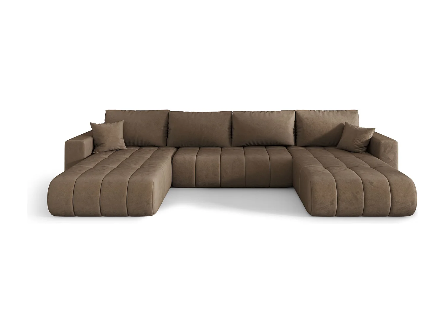 Canapé d'angle LARA PREMIUM en U marron velours Monolith 9 - fonction couchage, coffre à literie