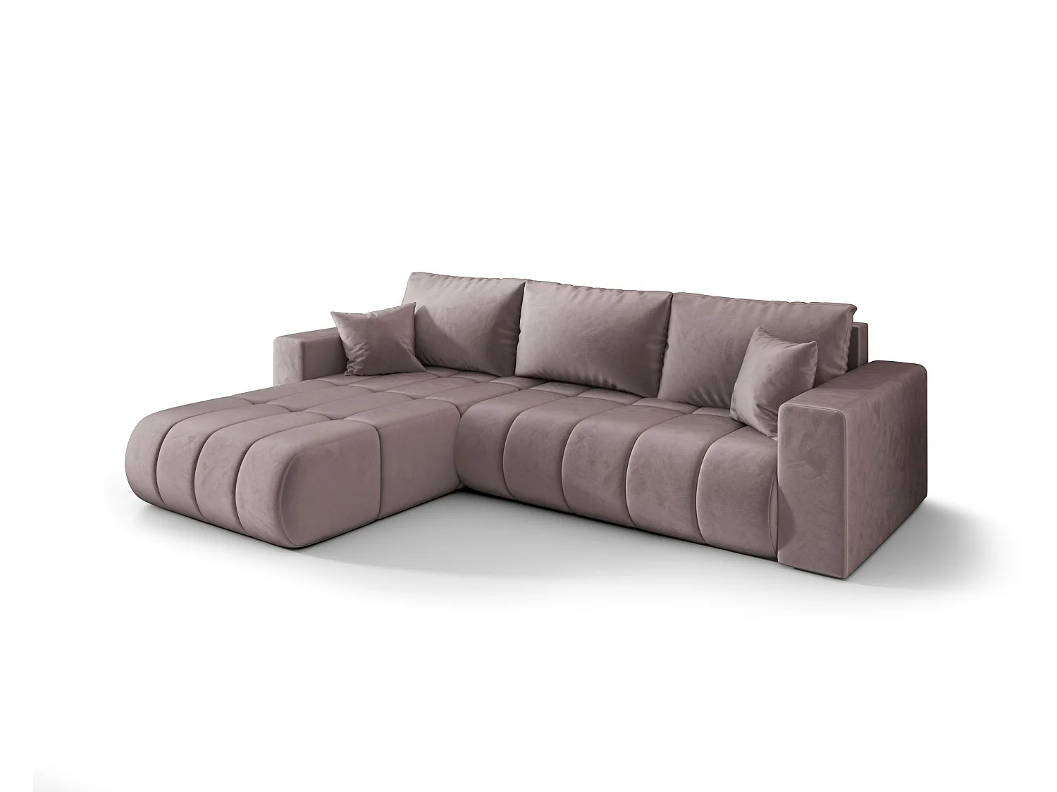 Canapé d'angle LARA PREMIUM gauche rose foncé velours Monolith 62 - fonction couchage, coffre à literie