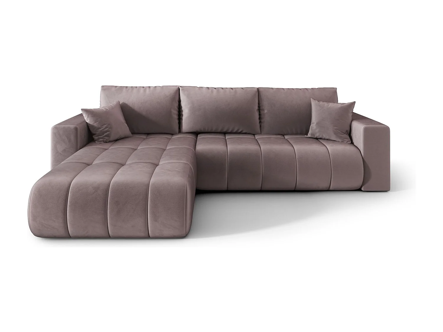 Canapé d'angle LARA PREMIUM gauche rose foncé velours Monolith 62 - fonction couchage, coffre à literie