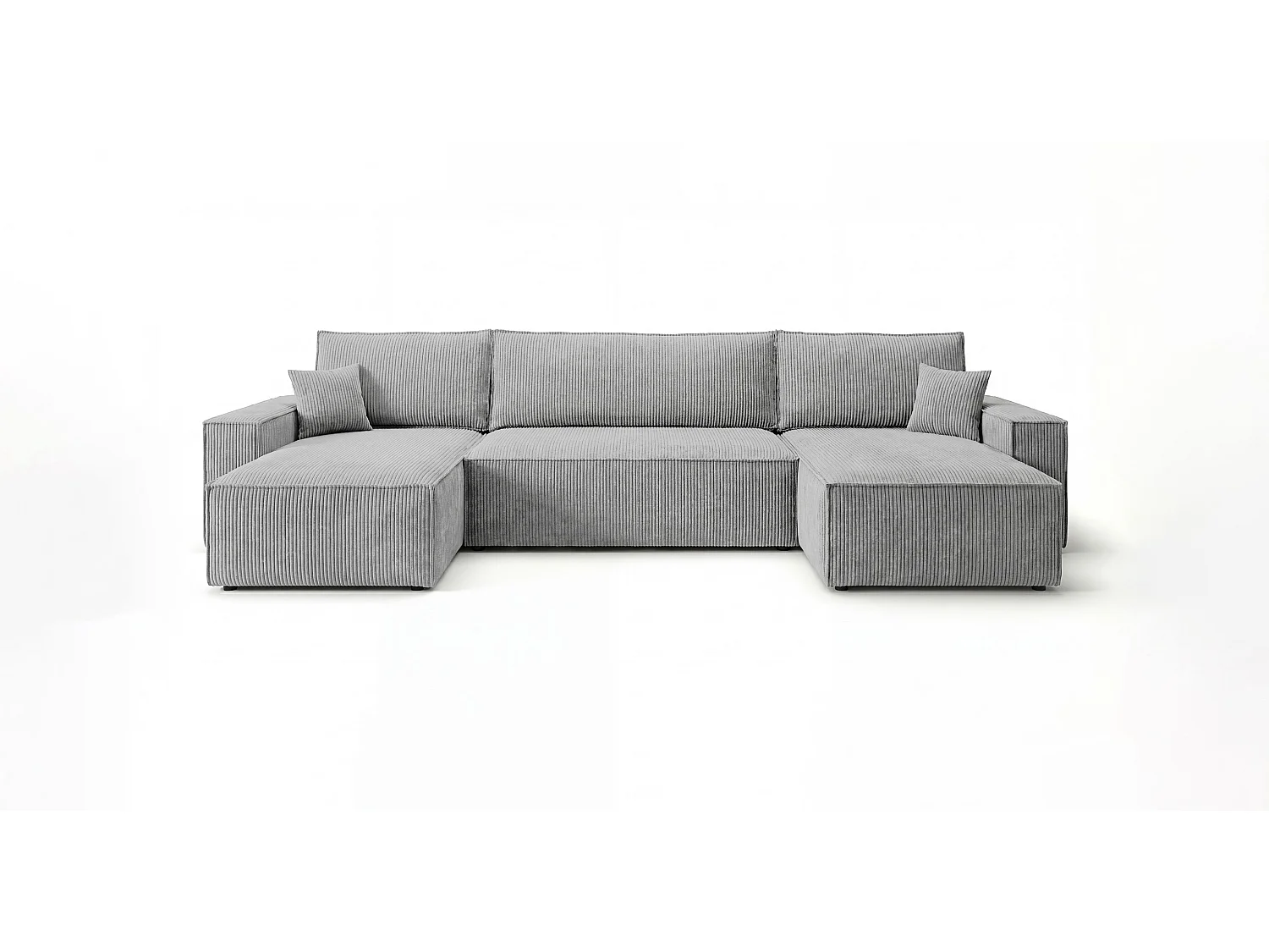 Canapé d'angle CALIFORNIA MINI en U gris velours côtelé Poso 55 - fonction couchage, coffre à literie