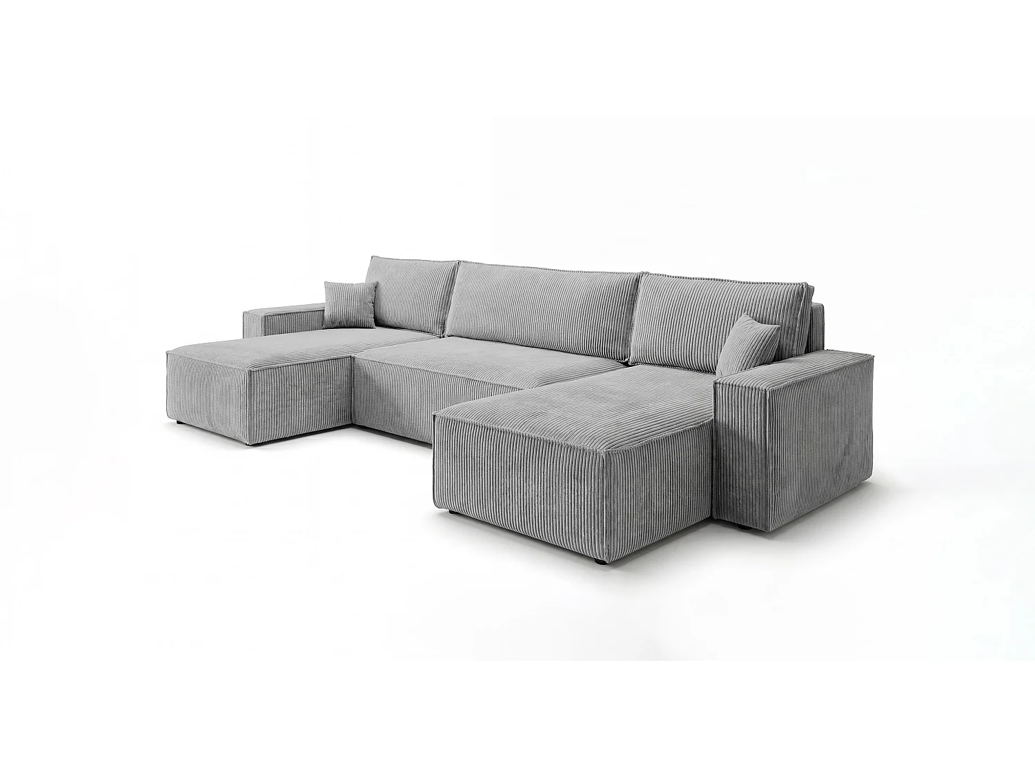 Canapé d'angle CALIFORNIA MINI en U gris velours côtelé Poso 55 - fonction couchage, coffre à literie