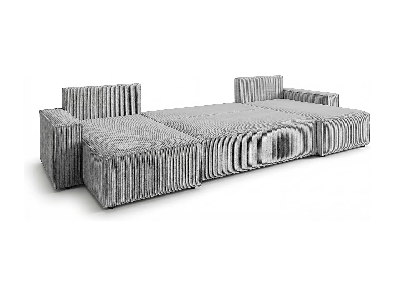 Canapé d'angle CALIFORNIA MINI en U gris velours côtelé Poso 55 - fonction couchage, coffre à literie