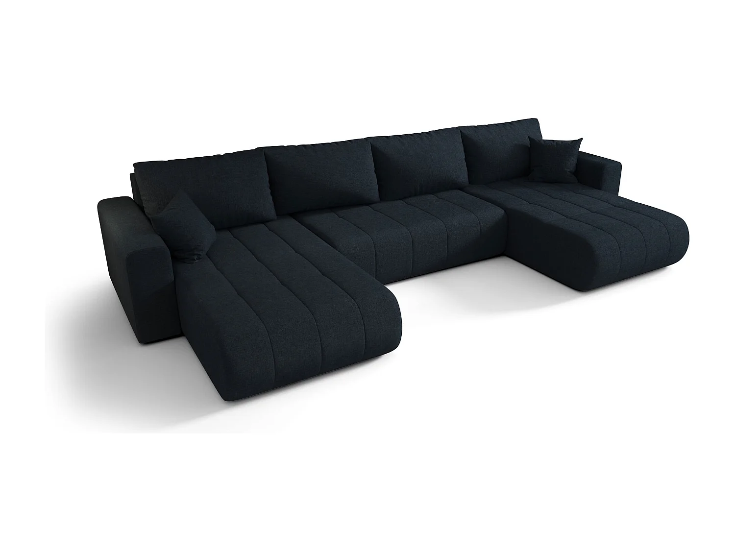 Canapé d'angle LARA en U bleu tricot Wind 77 - fonction couchage, coffre à literie