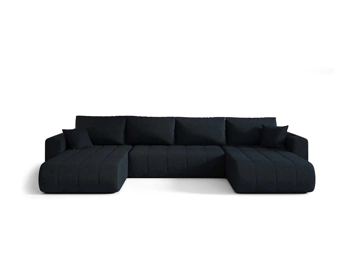 Canapé d'angle LARA en U bleu tricot Wind 77 - fonction couchage, coffre à literie