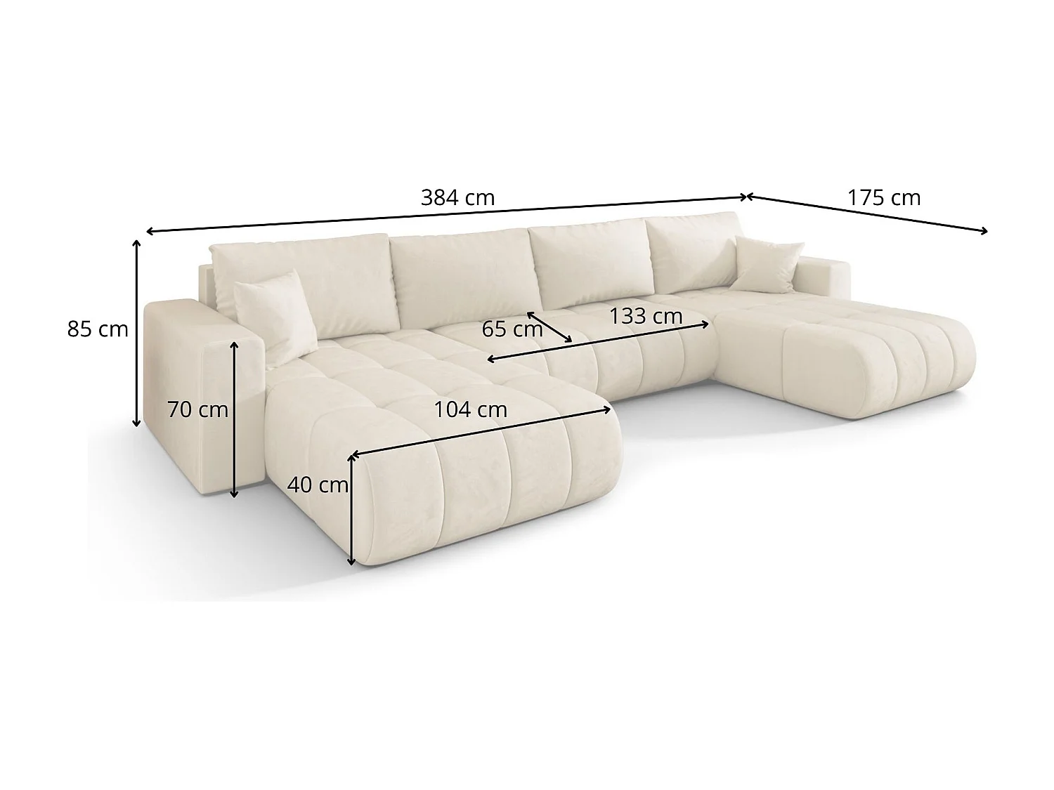 Canapé d'angle LARA en U bleu tricot Wind 77 - fonction couchage, coffre à literie