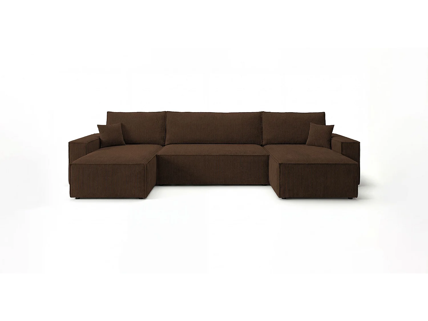 Canapé d'angle CALIFORNIA MINI en U marron velours côtelé Poso 6 - fonction couchage, coffre à literie