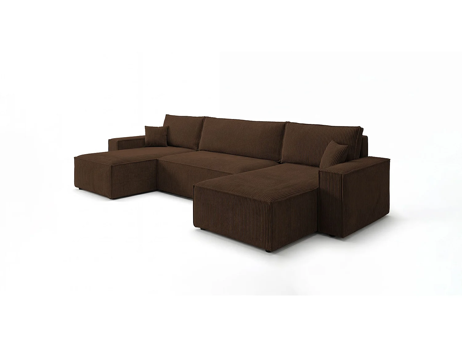 Canapé d'angle CALIFORNIA MINI en U marron velours côtelé Poso 6 - fonction couchage, coffre à literie