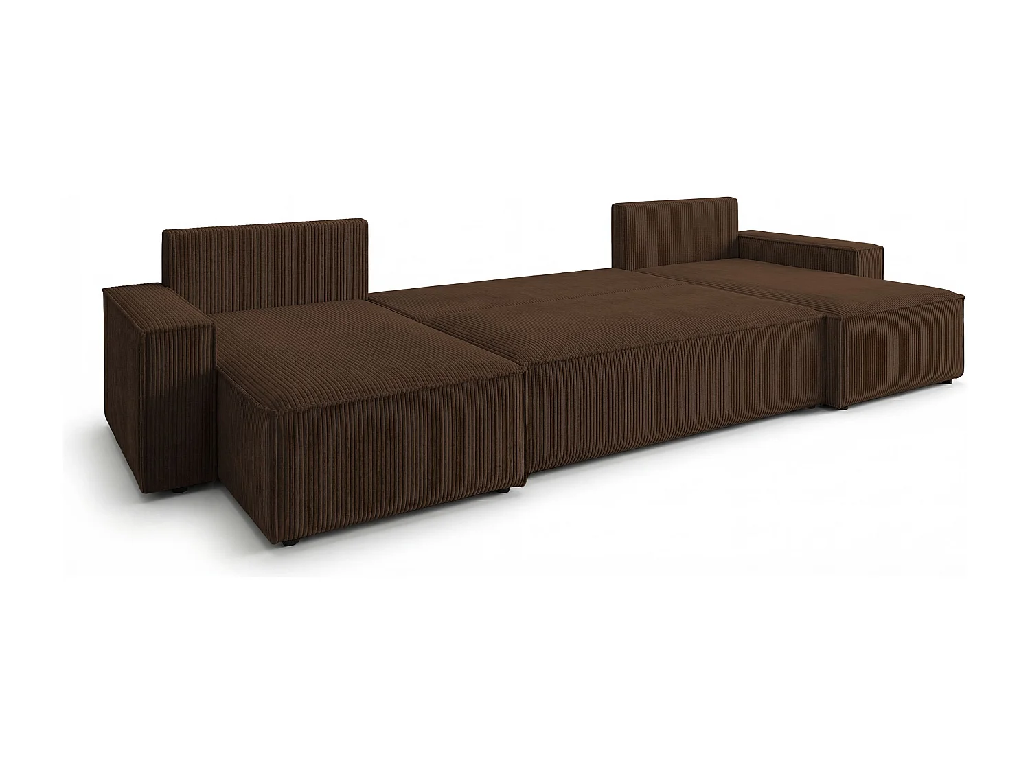 Canapé d'angle CALIFORNIA MINI en U marron velours côtelé Poso 6 - fonction couchage, coffre à literie