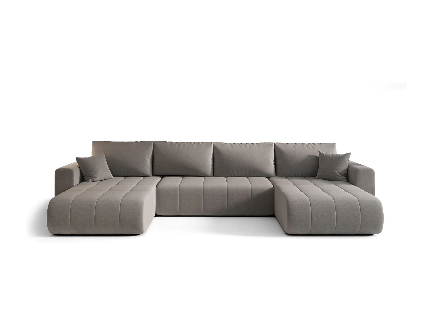 Canapé d'angle LARA en U gris clair tricot Wind 84 - fonction couchage, coffre à literie