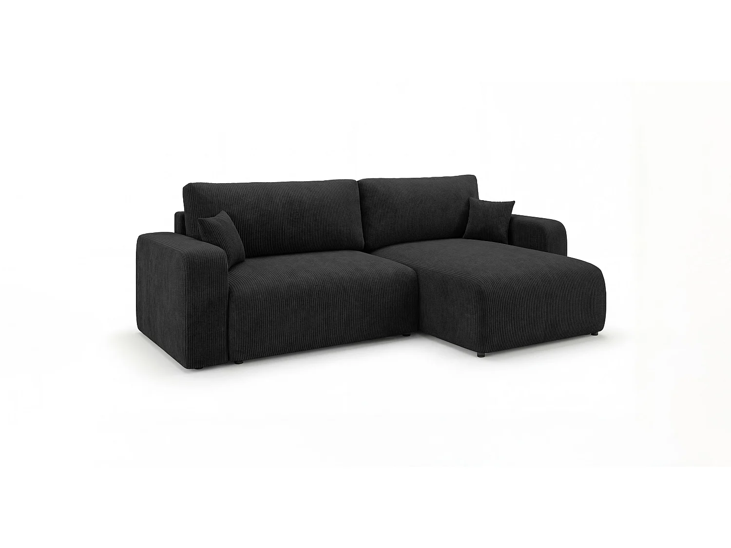 Canapé d'angle BERLIN gauche noir velours côtelé Poso 135 - fonction couchage, coffre à literie