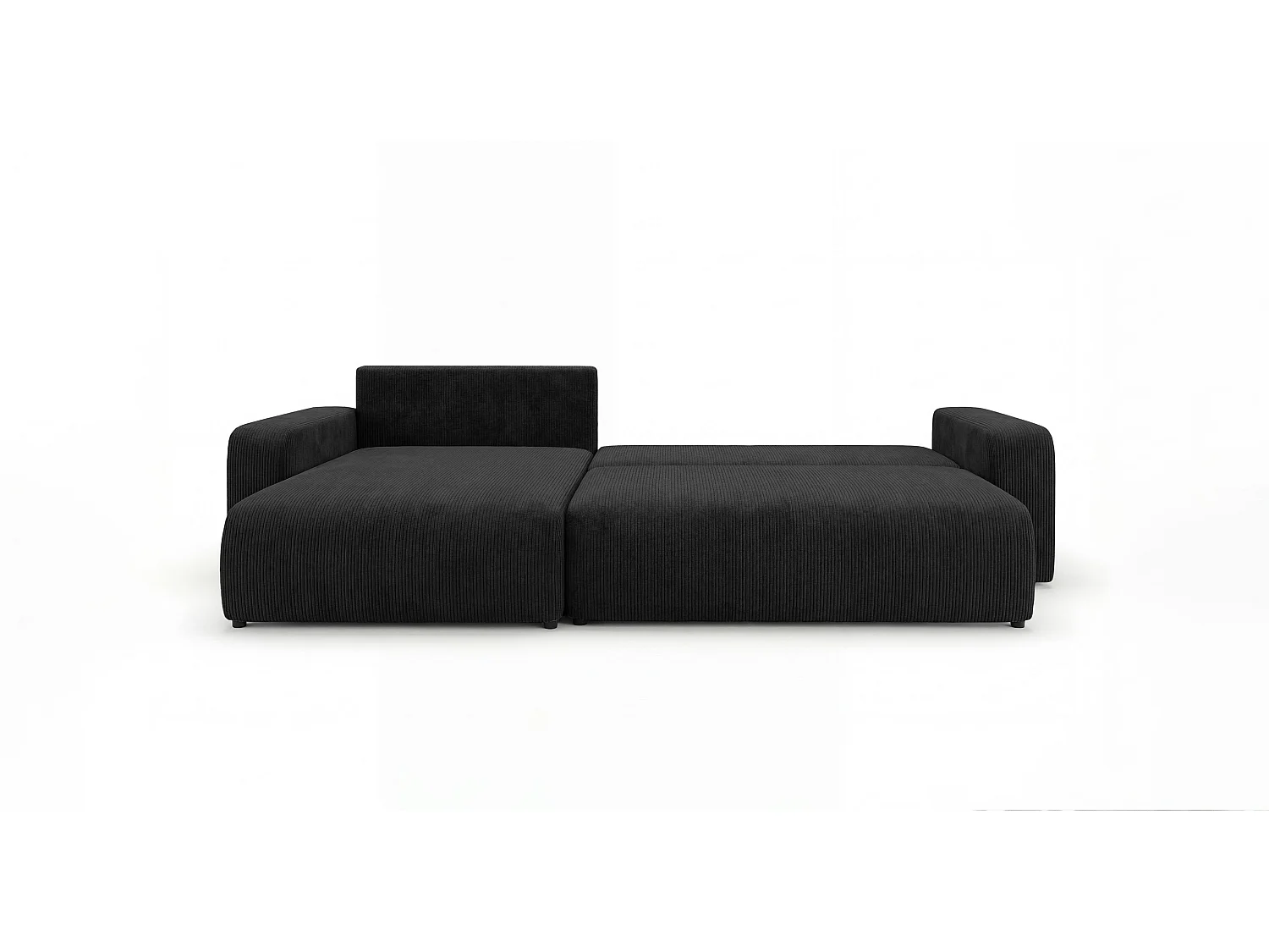 Canapé d'angle BERLIN gauche noir velours côtelé Poso 135 - fonction couchage, coffre à literie