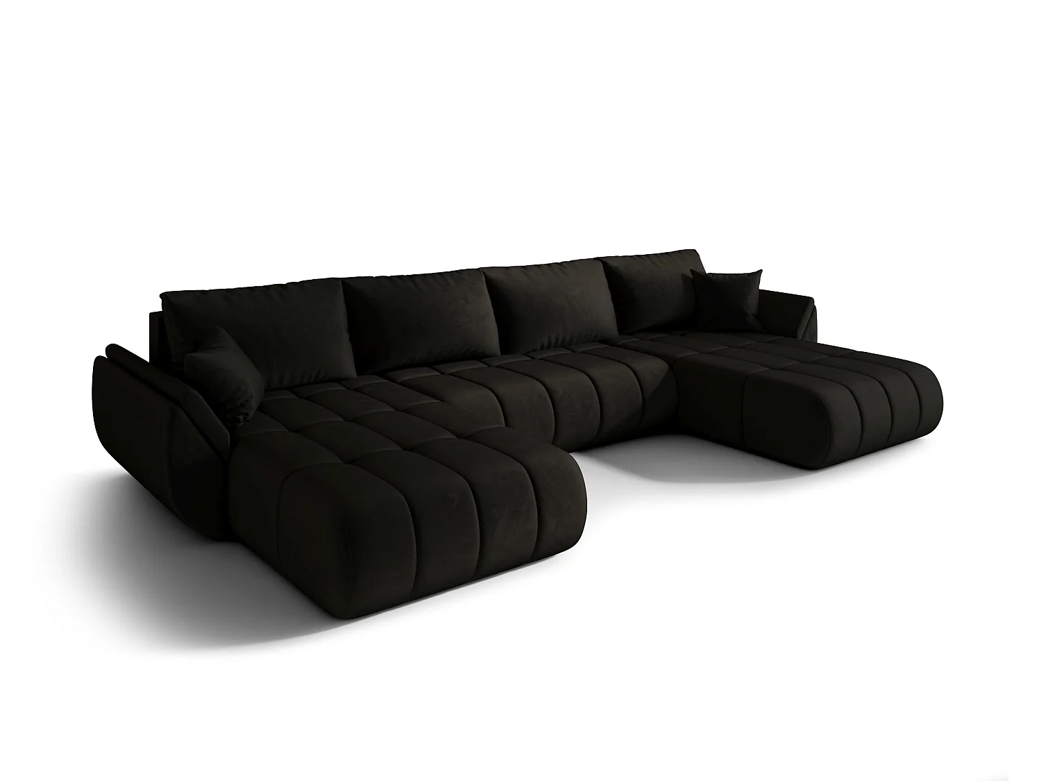 Canapé d'angle SYDNEY PREMIUM en U graphite velours Monolith 95 - fonction couchage, coffre à literie