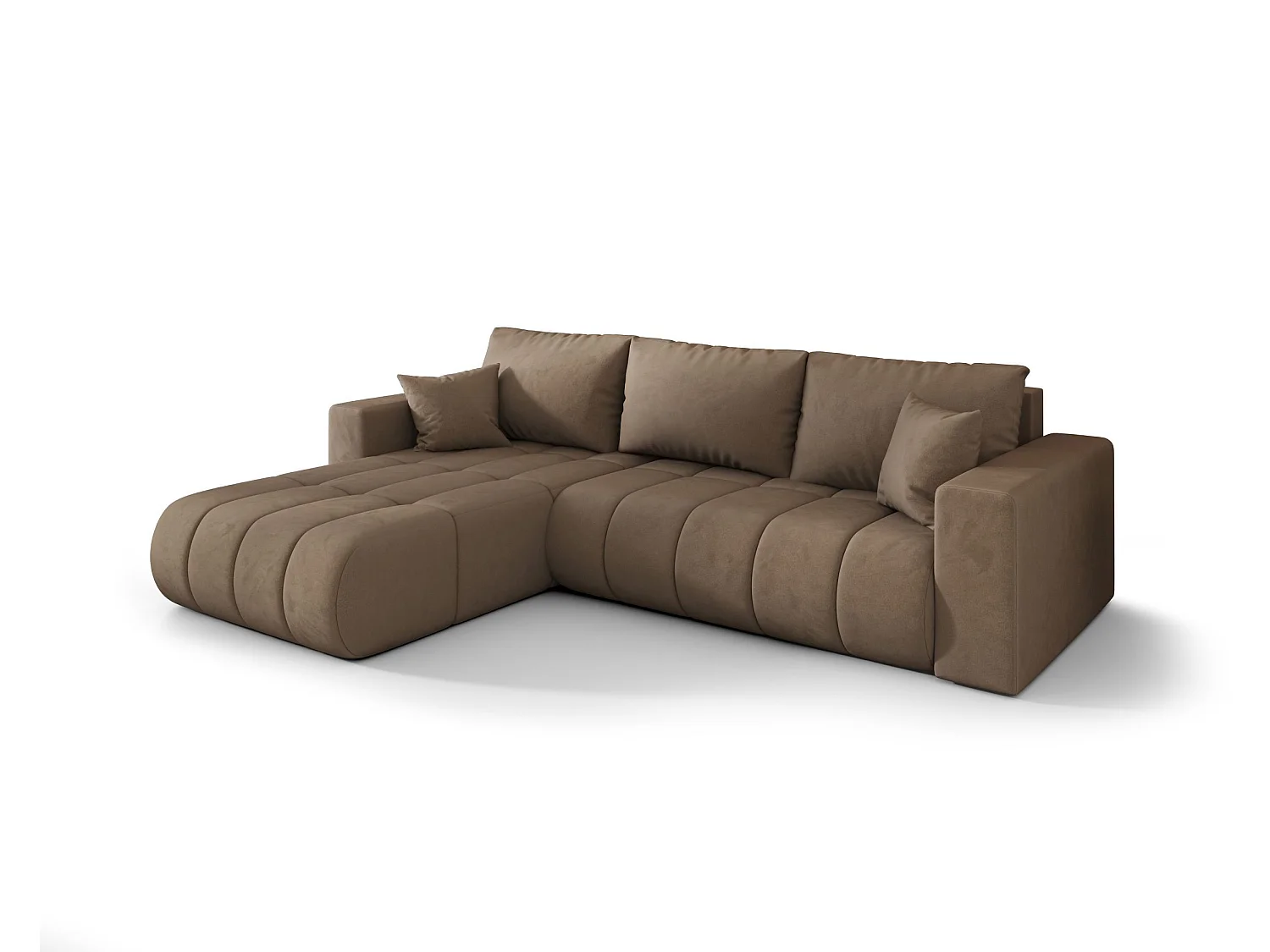 Canapé d'angle LARA PREMIUM gauche marron velours Monolith 9 - fonction couchage, coffre à literie