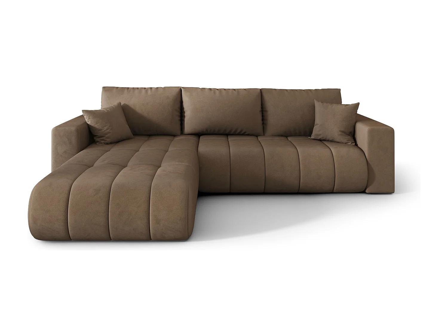 Canapé d'angle LARA PREMIUM gauche marron velours Monolith 9 - fonction couchage, coffre à literie