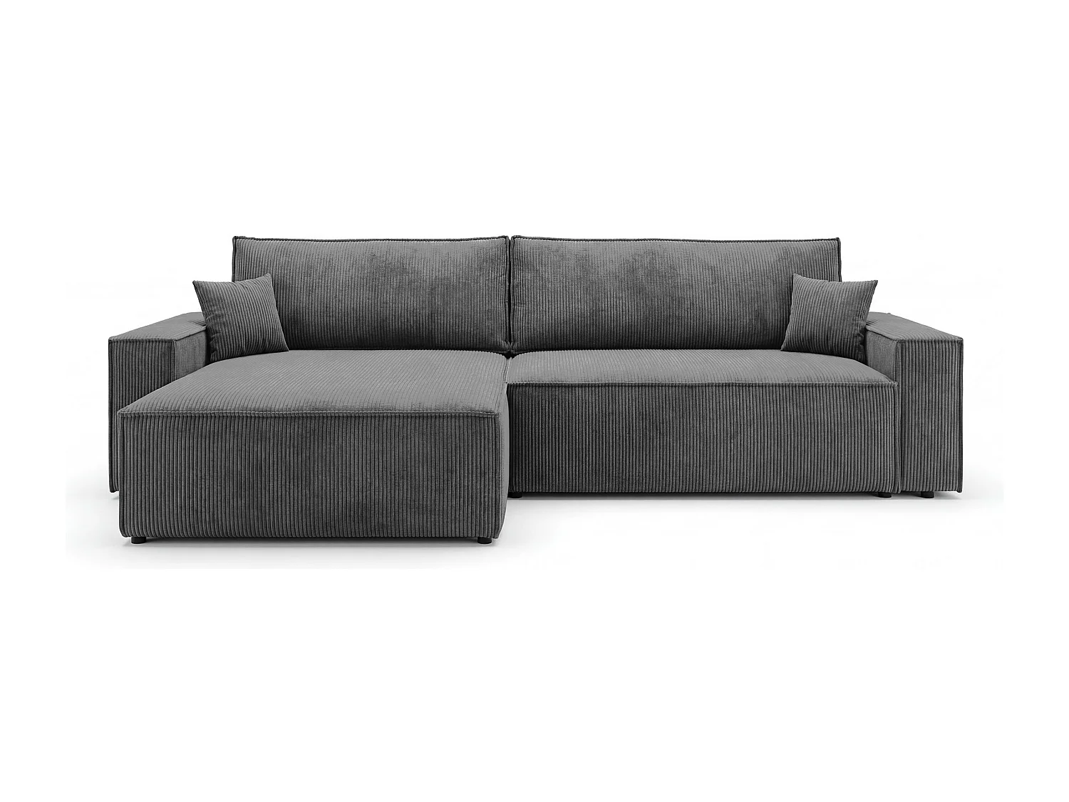 Canapé d'angle VIENNA gauche gris foncé velours côtelé Poso 60 - fonction couchage, coffre à literie