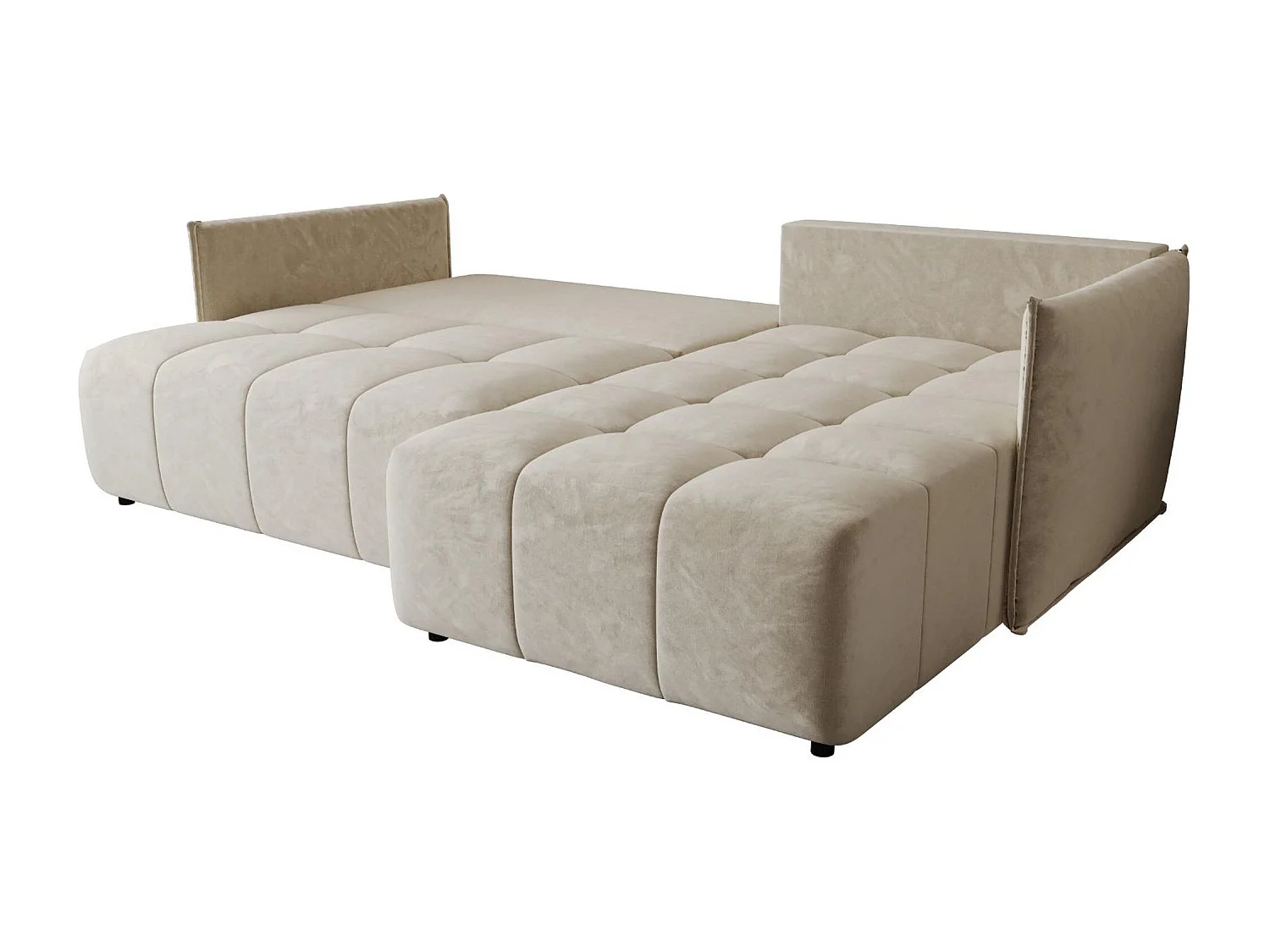 Canapé d'angle CHICAGO droit beige velours Monolith 2 - fonction couchage, coffre à literie