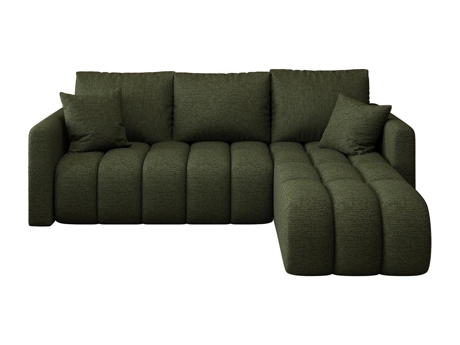 Canapé d'angle GARDA droit vert tricot Aragon 39 - fonction couchage, coffre à literie