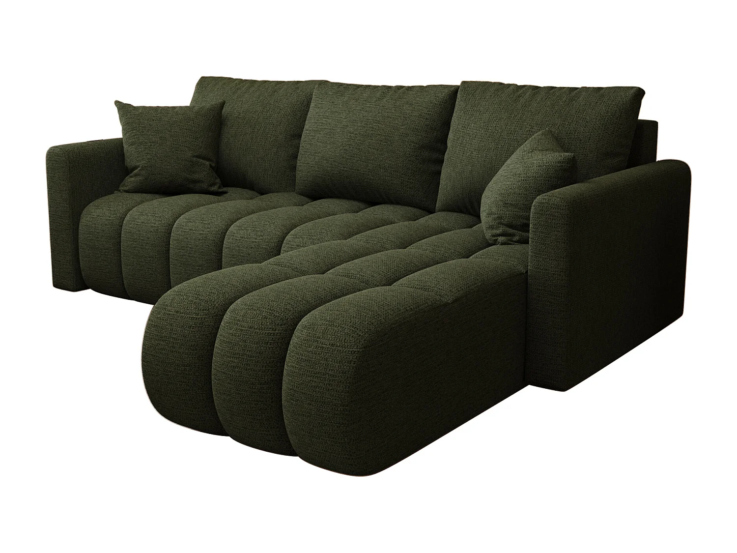 Canapé d'angle GARDA droit vert tricot Aragon 39 - fonction couchage, coffre à literie