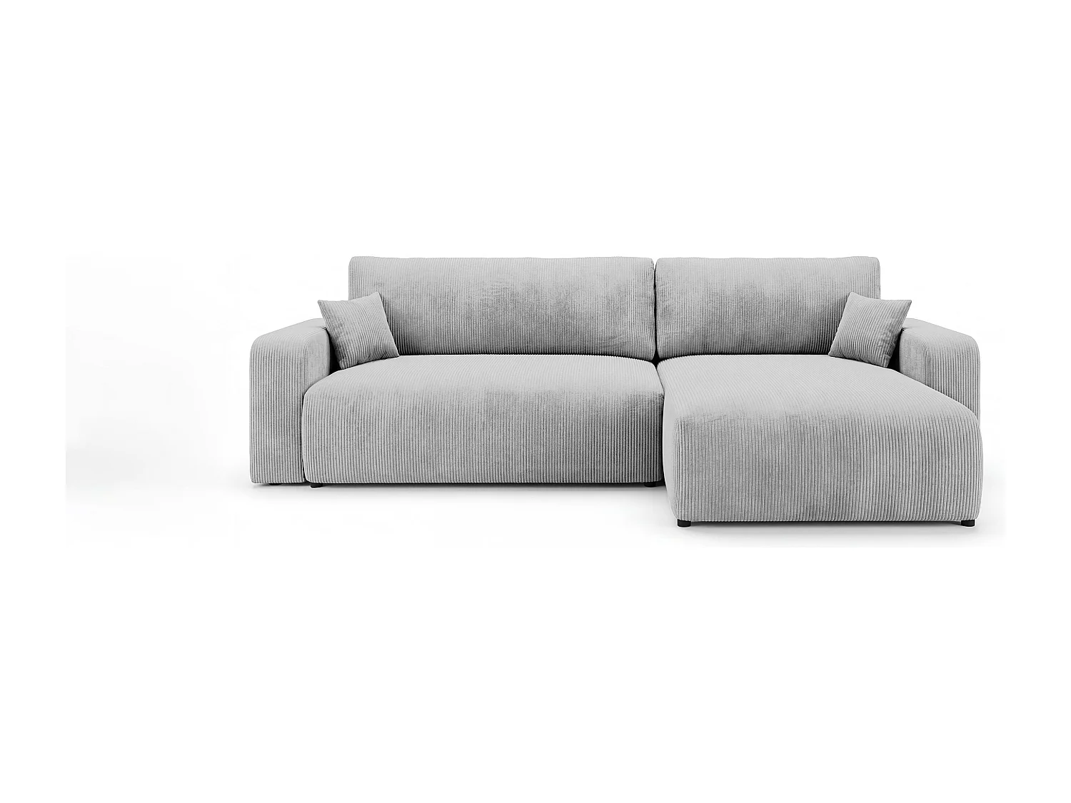 Canapé d'angle BERLIN droit gris velours côtelé Poso 55 - fonction couchage, coffre à literie