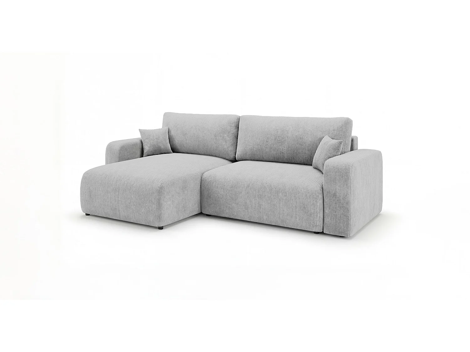 Canapé d'angle BERLIN droit gris velours côtelé Poso 55 - fonction couchage, coffre à literie