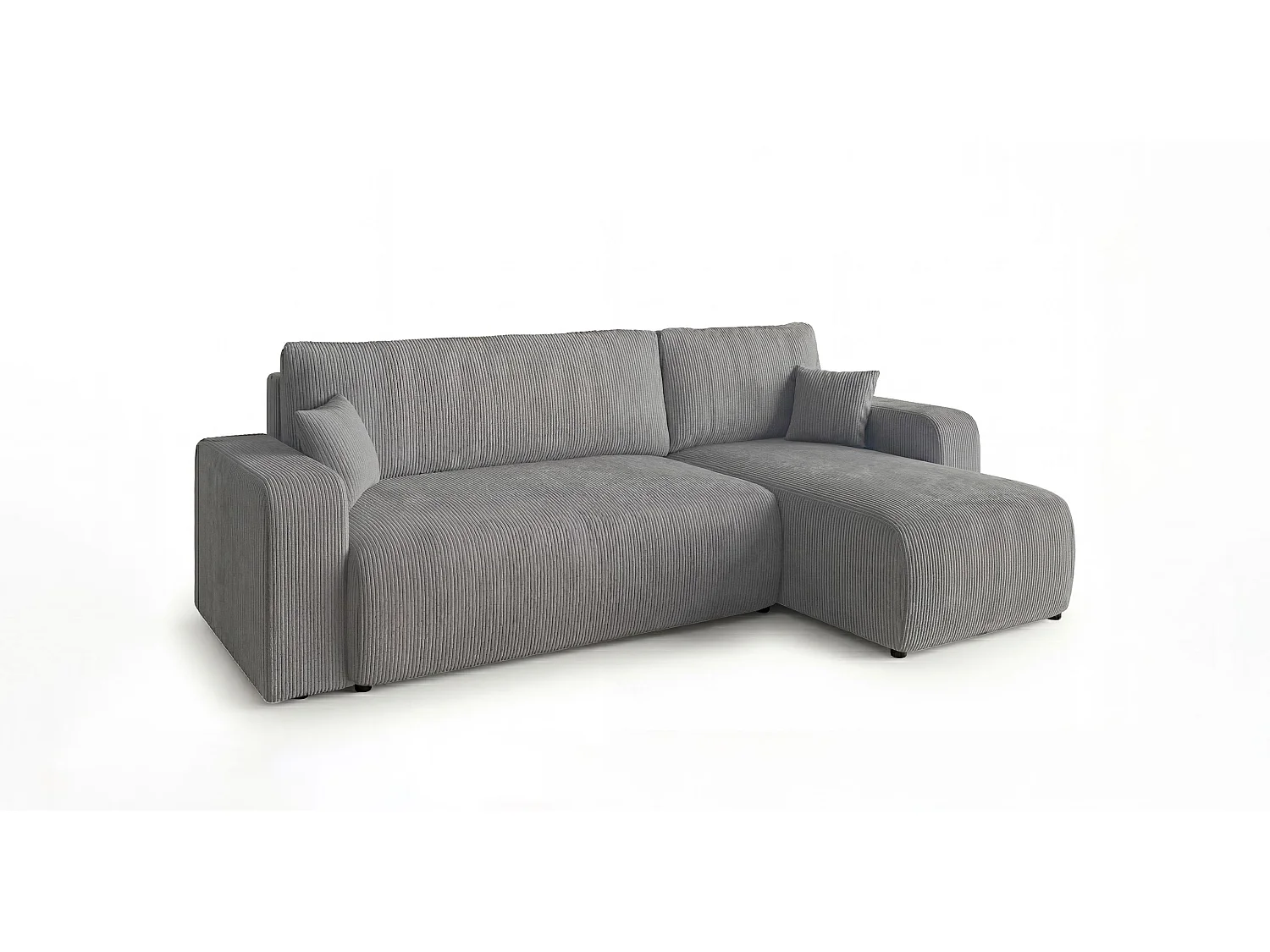 Canapé d'angle PARIS droit gris foncé velours côtelé Poso 60 - fonction couchage, coffre à literie