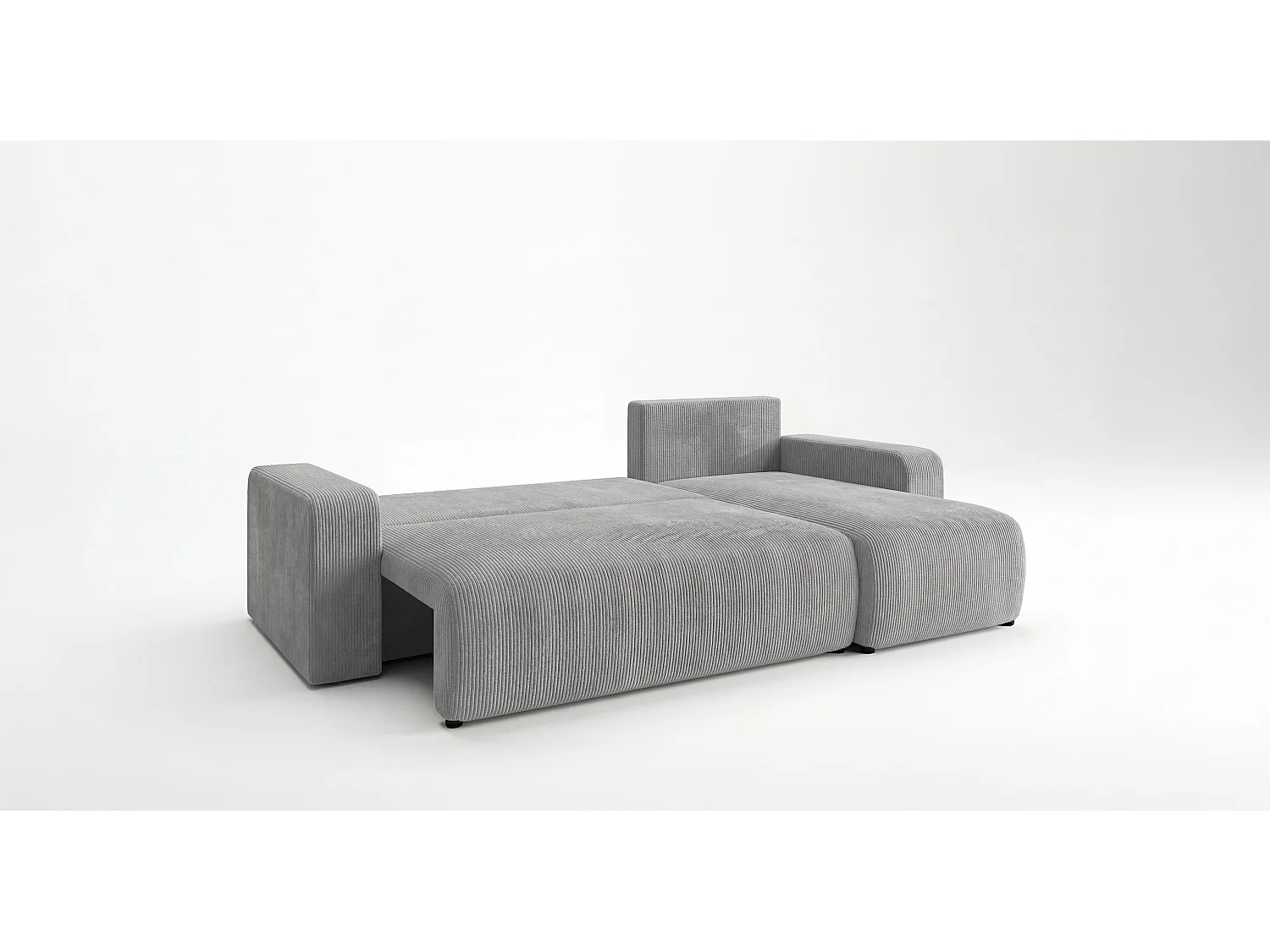 Canapé d'angle PARIS droit gris foncé velours côtelé Poso 60 - fonction couchage, coffre à literie