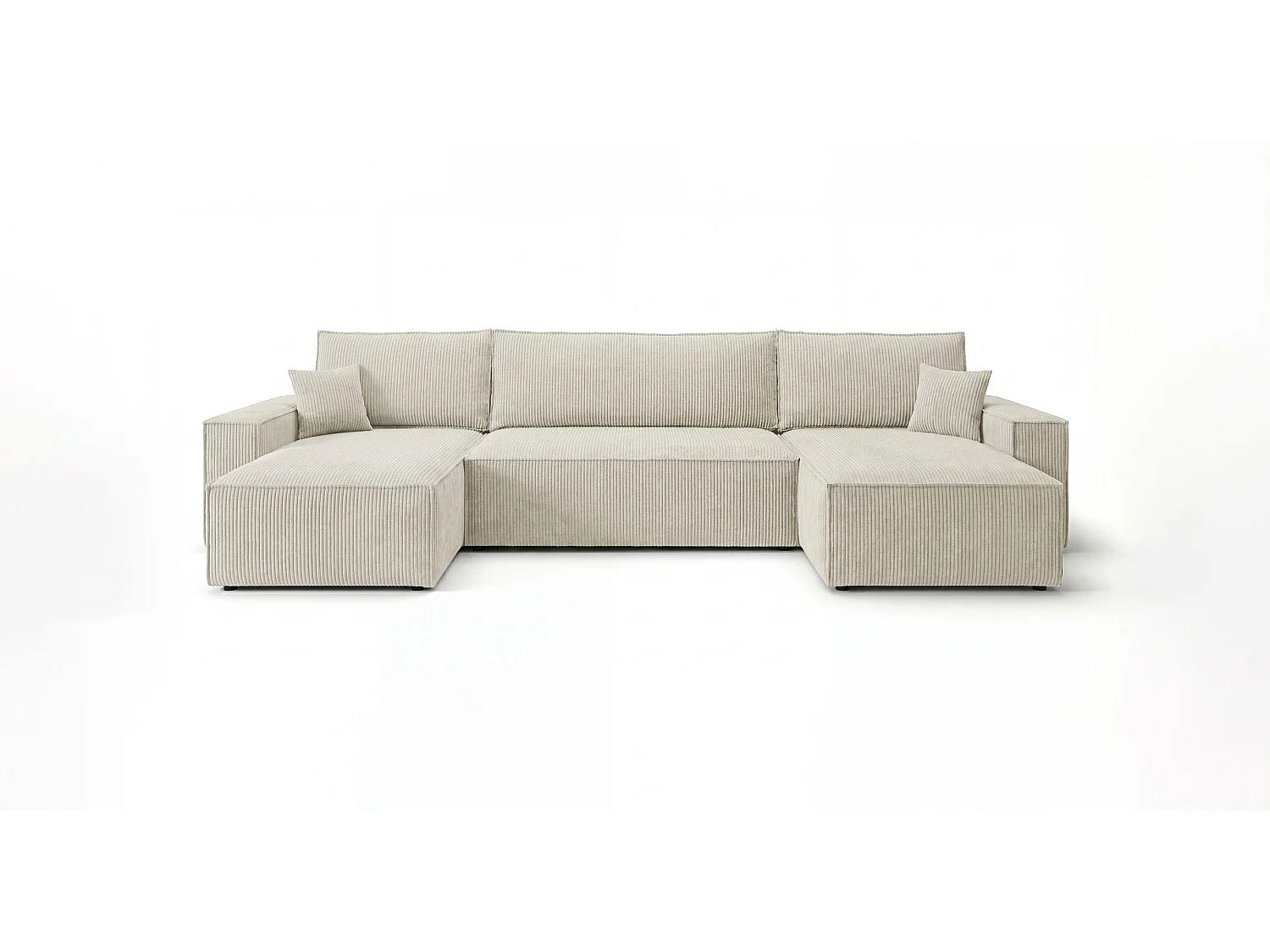 Canapé d'angle CALIFORNIA MINI en U blanc velours côtelé Poso 100 - fonction couchage, coffre à literie