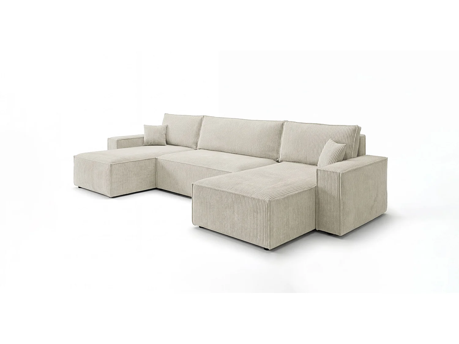 Canapé d'angle CALIFORNIA MINI en U blanc velours côtelé Poso 100 - fonction couchage, coffre à literie