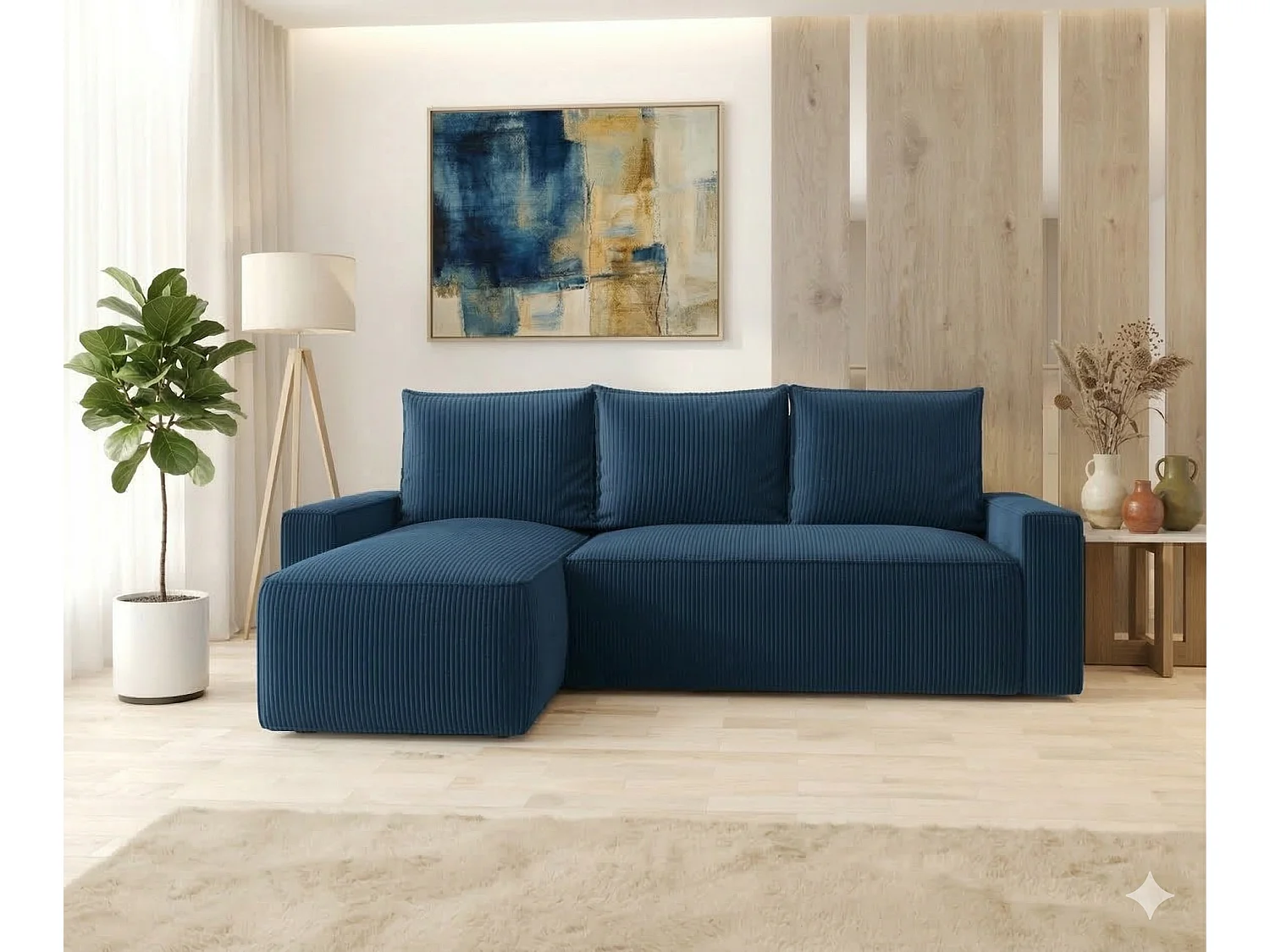Canapé d’angle velours chenille convertible avec coffre NORE-Bleu marine-angle gauche