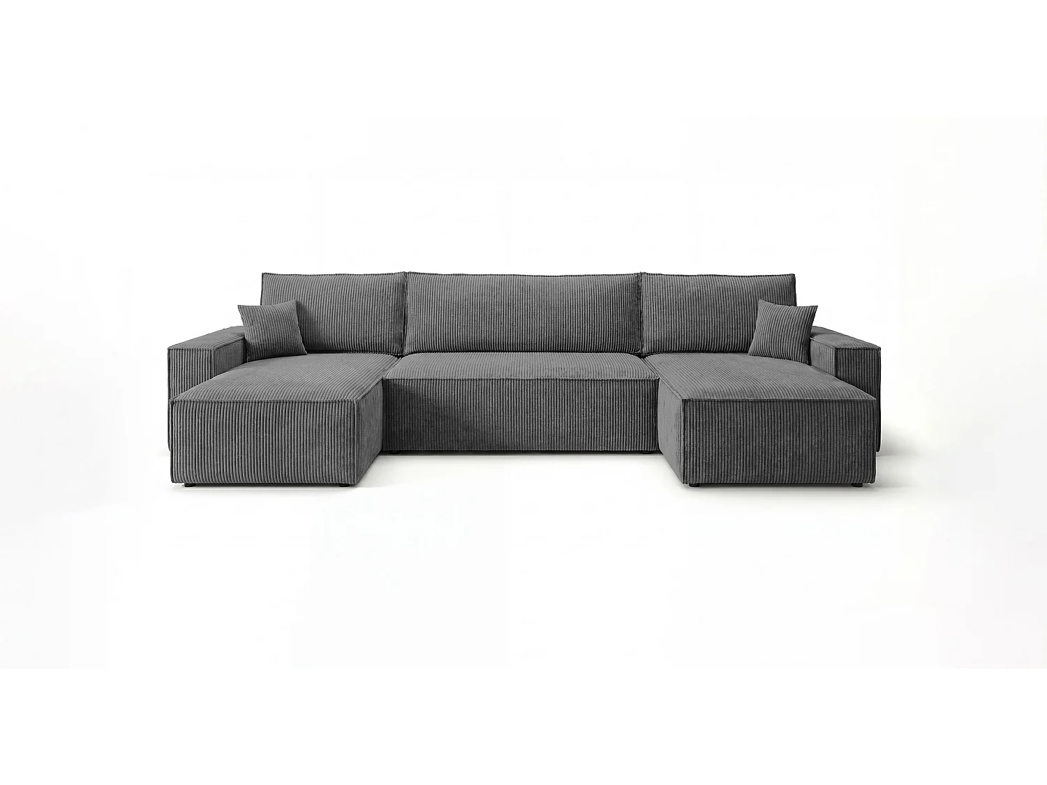 Canapé d'angle CALIFORNIA MINI en U gris foncé velours côtelé Poso 60 - fonction couchage, coffre à literie