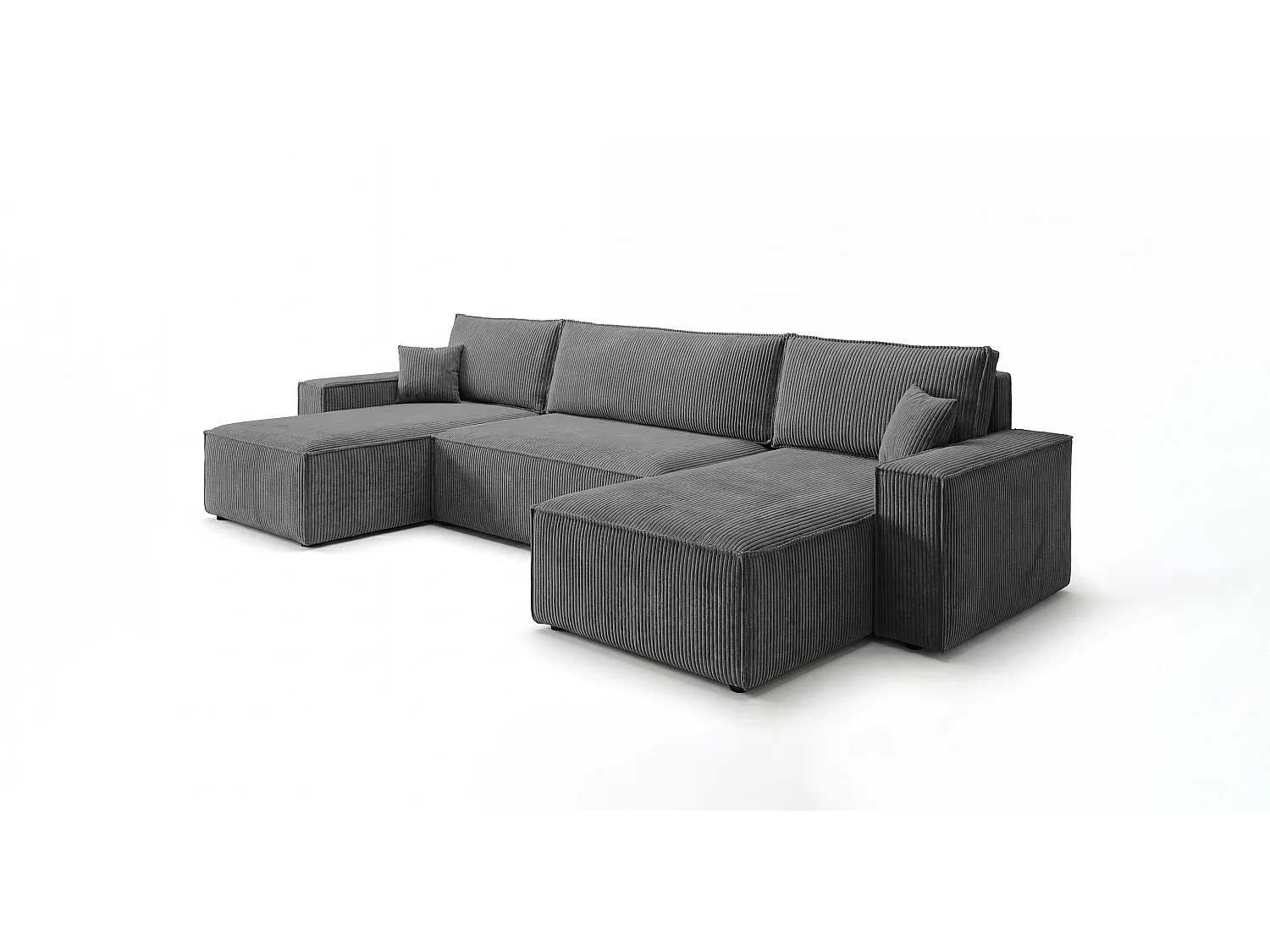 Canapé d'angle CALIFORNIA MINI en U gris foncé velours côtelé Poso 60 - fonction couchage, coffre à literie