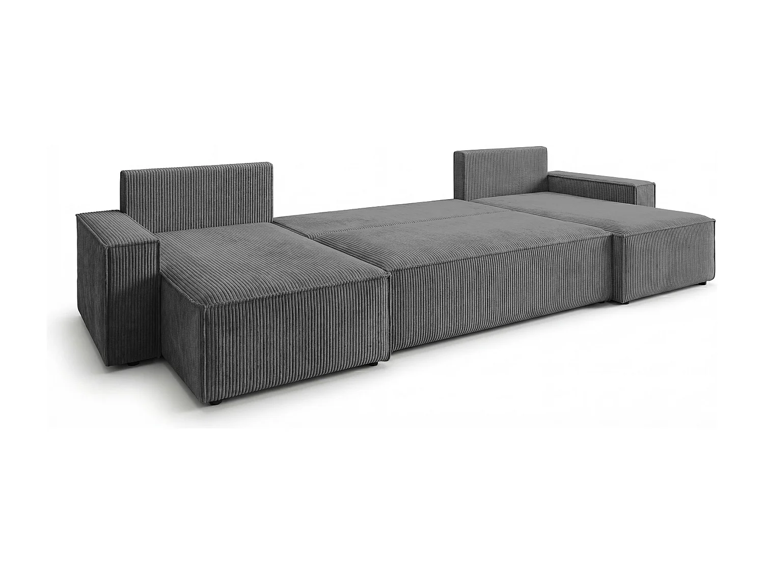 Canapé d'angle CALIFORNIA MINI en U gris foncé velours côtelé Poso 60 - fonction couchage, coffre à literie