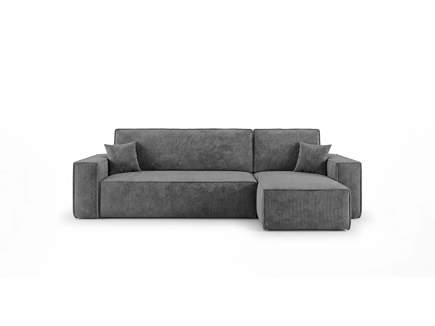 Canapé d'angle CALIFORNIA MINI droit gris foncé velours côtelé Poso 60 - fonction couchage, coffre à literie